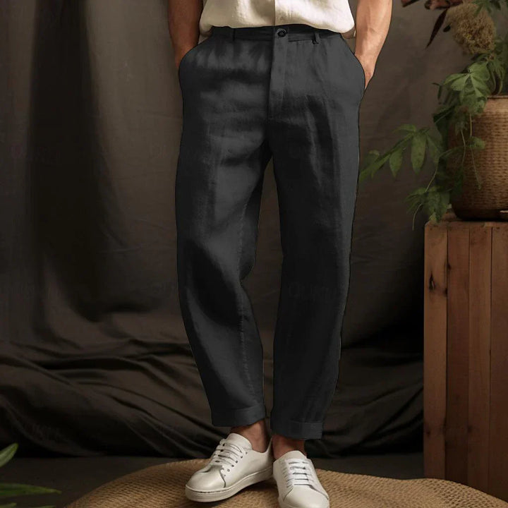 Oscar - Smart Men's Linen Trousers with Tapered Fit and Rolled Cuffs