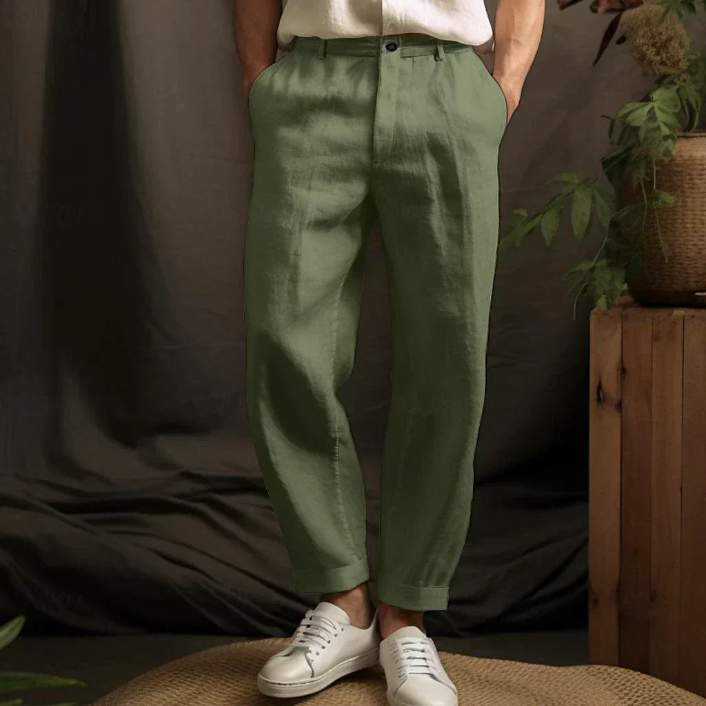 Oscar - Smart Men's Linen Trousers with Tapered Fit and Rolled Cuffs