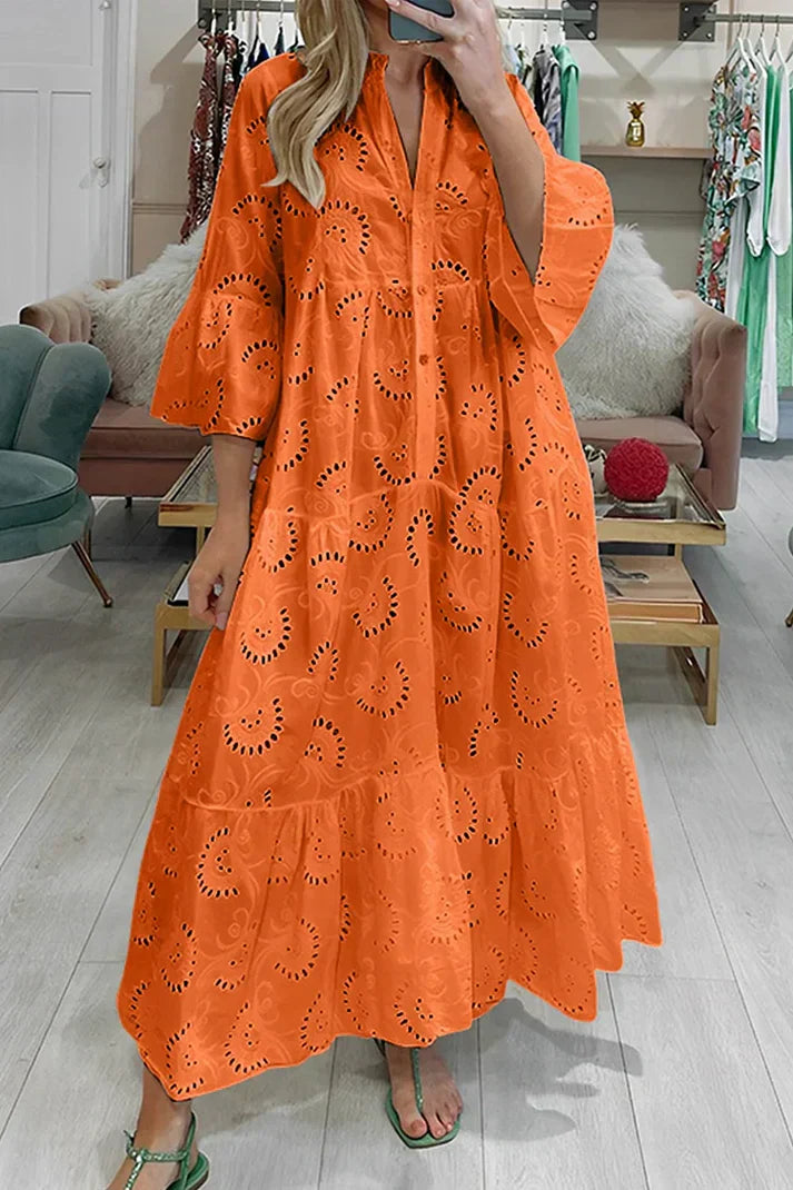 Penelope - Boho Women's Summer Maxi Dress with V Neck and Broderie Anglaise Detail