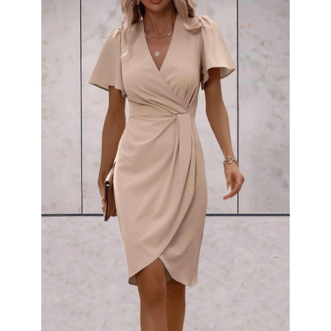 Penelope - Chic Women's Wedding Guest Dress with Wrap V-Neck and Flutter Sleeves