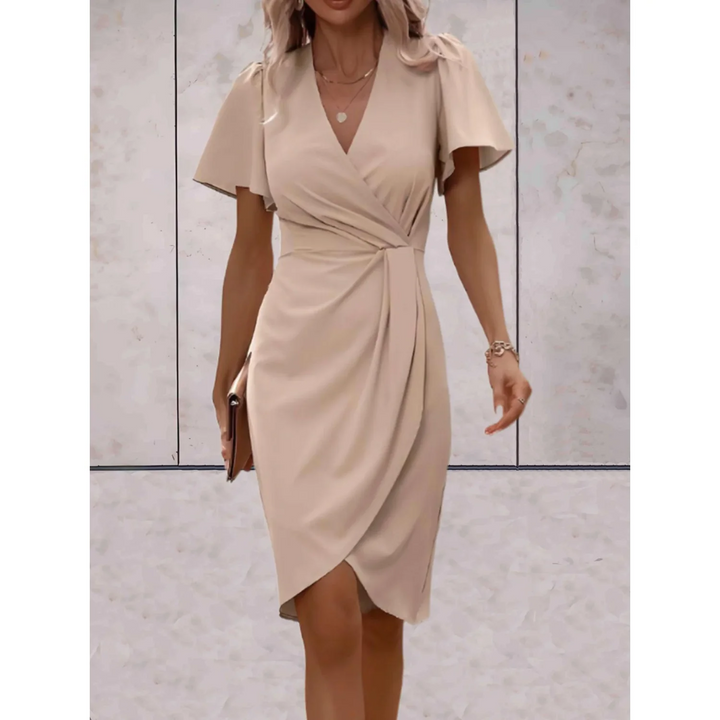 Penelope - Chic Women's Wedding Guest Dress with Wrap V-Neck and Flutter Sleeves