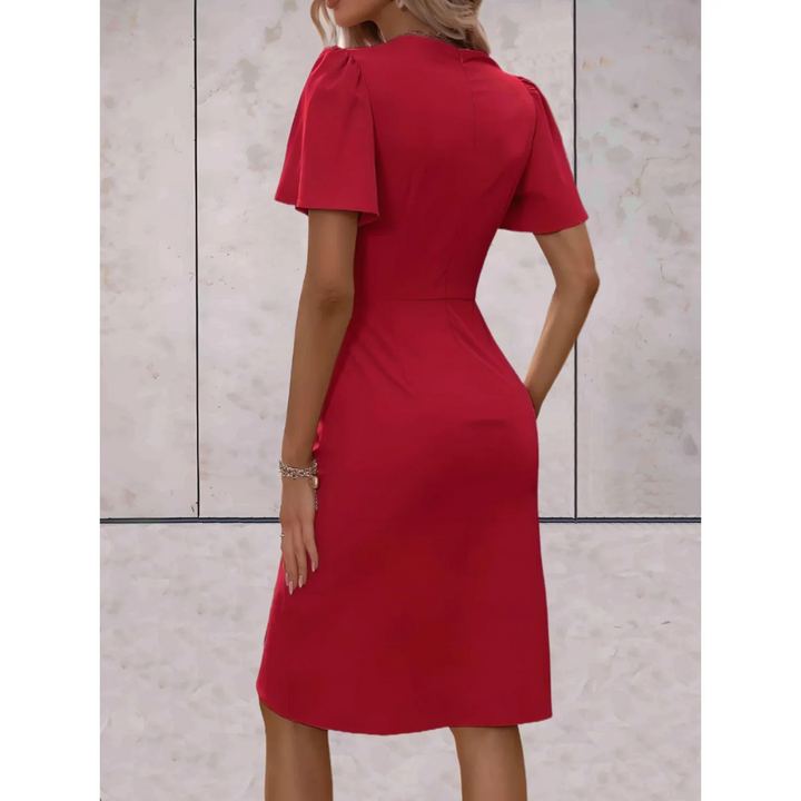 Penelope - Chic Women's Wedding Guest Dress with Wrap V-Neck and Flutter Sleeves