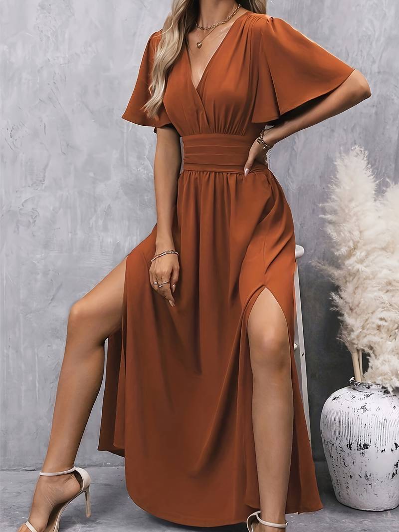 Penelope - Elegant Women's Summer Maxi Dress with Flutter Sleeves and High