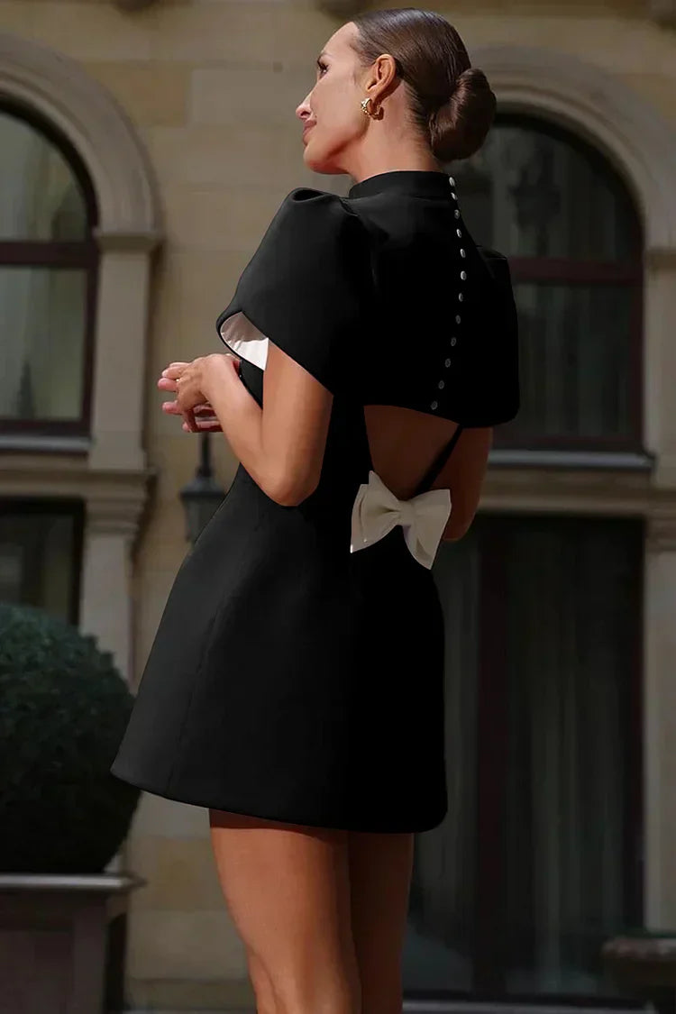 Penelope - Elegant Women's Wedding Guest Dress with High Neck and Flutter Sleeves