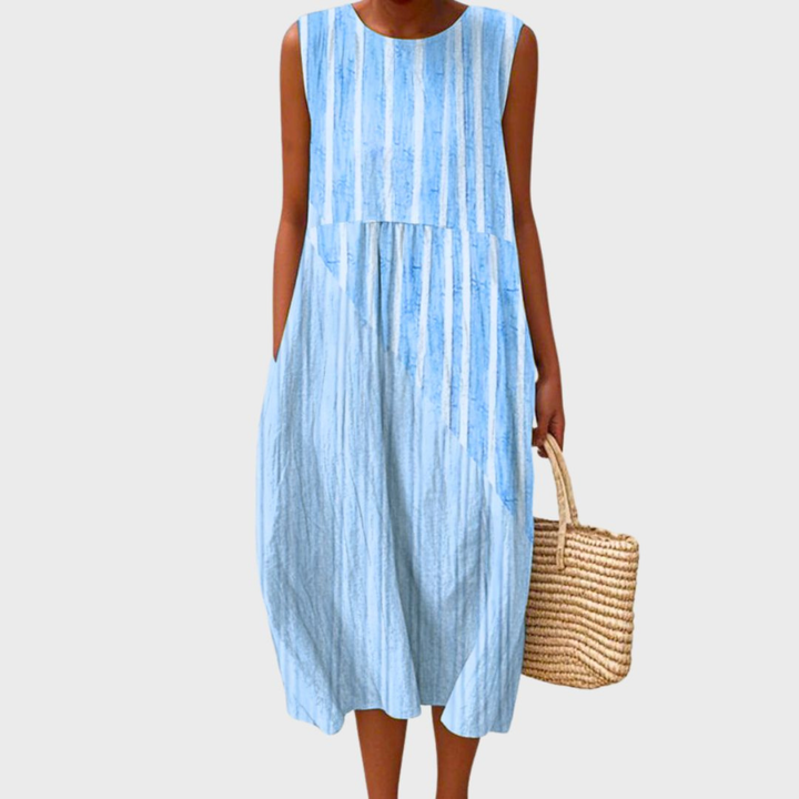 Pippa - Casual Women's Linen Dress with a Sleeveless Midi Silhouette and Pockets