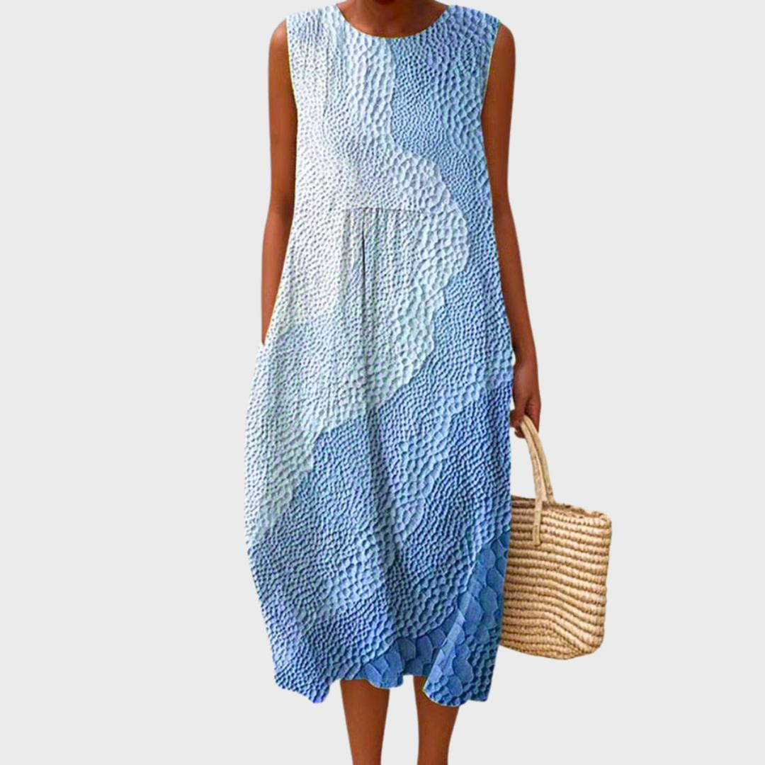 Pippa - Casual Women's Linen Dress with a Sleeveless Midi Silhouette and Pockets