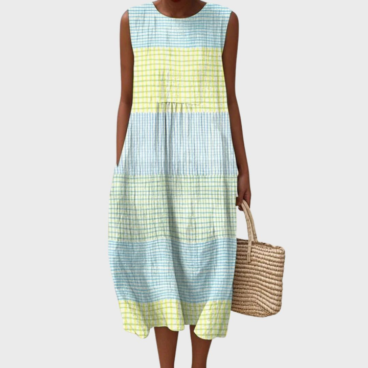 Pippa - Casual Women's Linen Dress with a Sleeveless Midi Silhouette and Pockets