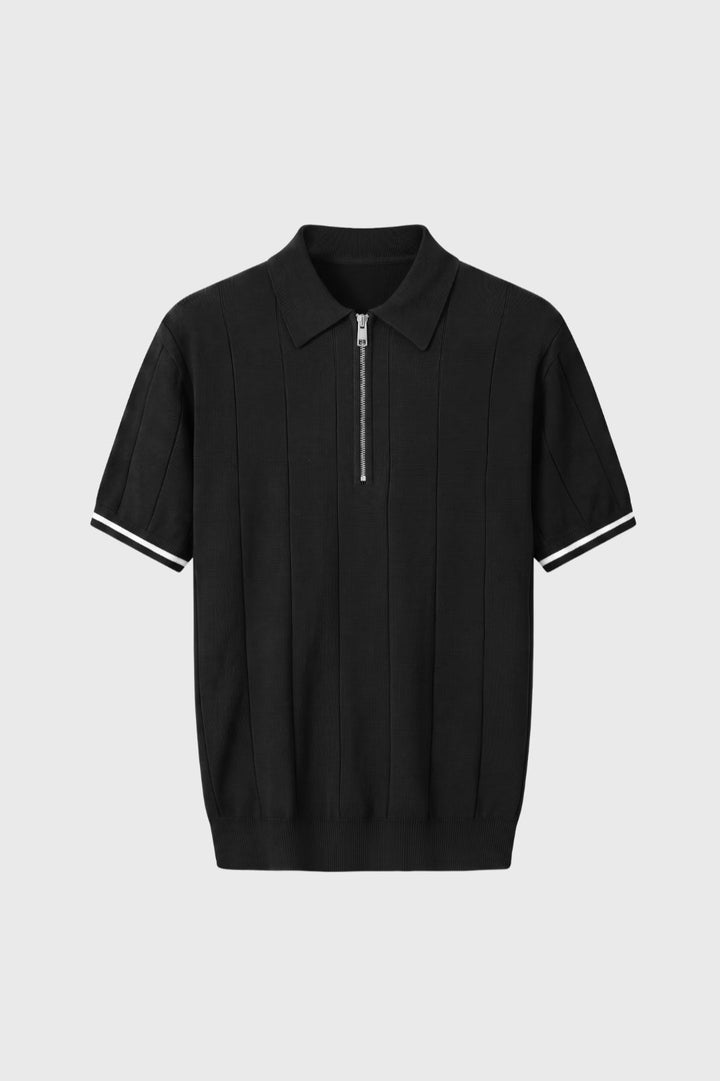 Polo Shirt Men - Half Zip Short Sleeve Ribbed Knit | Smart Casual