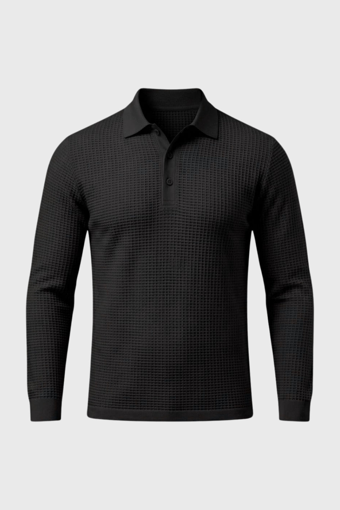 Polo Shirt Men - Knitted Long Sleeve with Textured Pattern | Casual