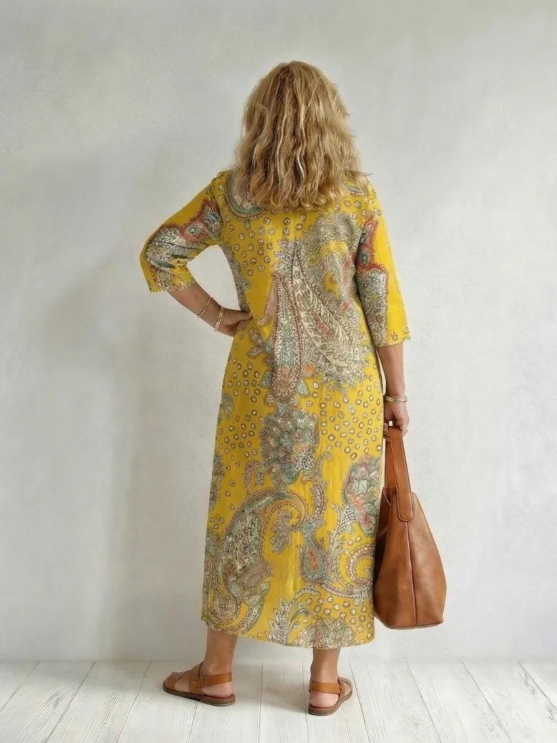 Poppy - Boho Plus Size Maxi Dress for Women with V-Neck and Three-Quarter Sleeves