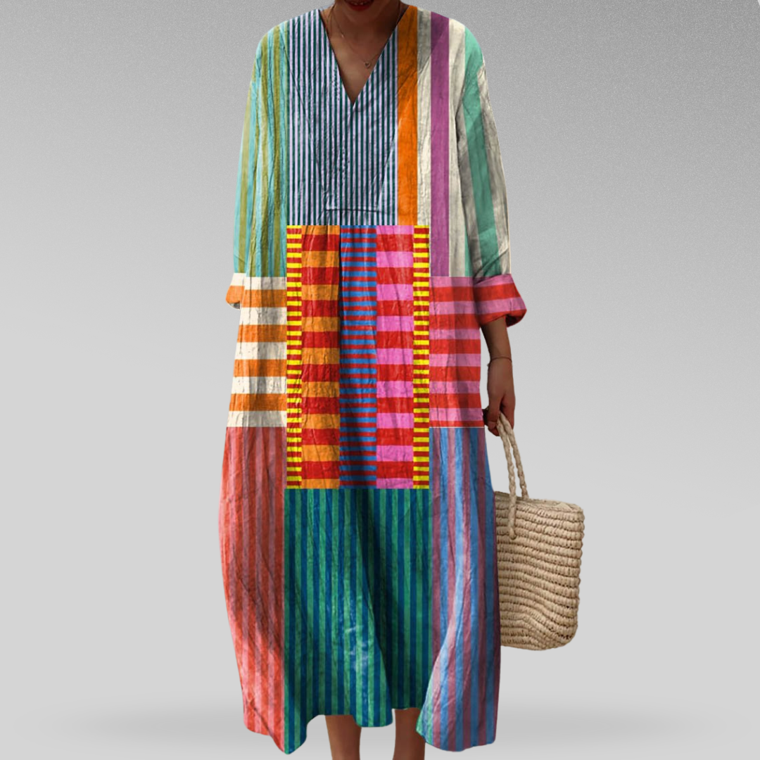 Poppy - Boho Women's Linen Maxi Dress with Oversized Fit and V-Neck