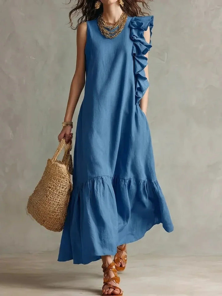 Poppy - Boho Women's Maxi Dress with Ruffle Trim and O-Neck