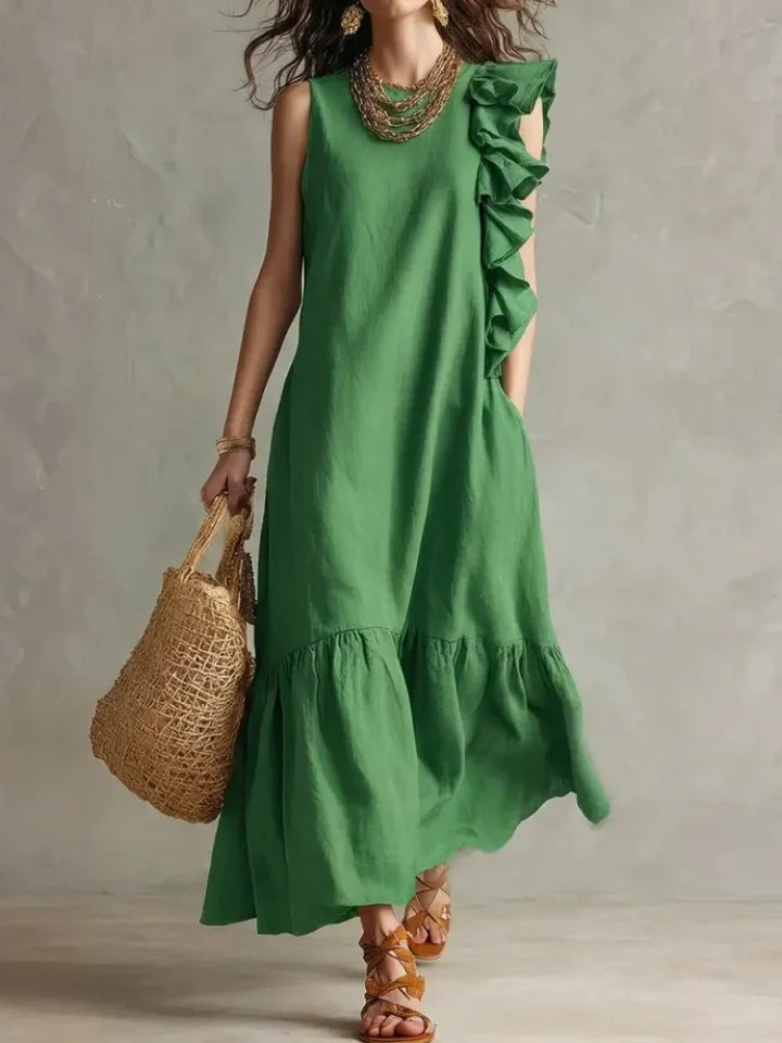 Poppy - Boho Women's Maxi Dress with Ruffle Trim and O-Neck