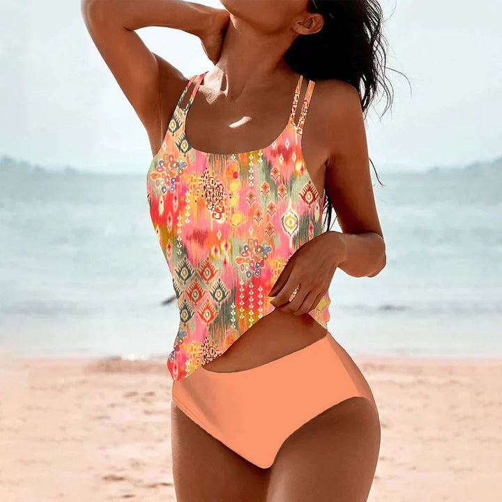 Poppy - Boho Women's Swimsuit with Printed Tankini Top and Double Straps