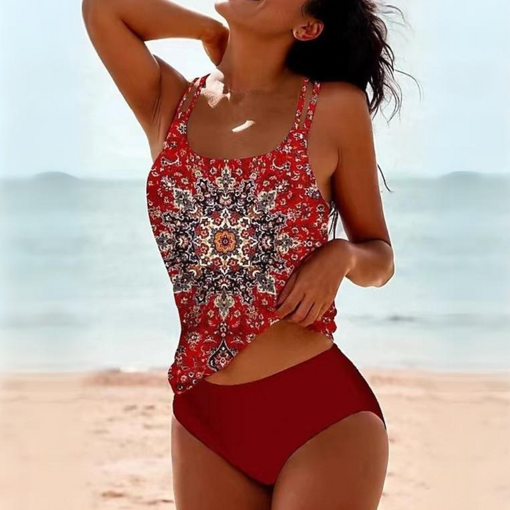 Poppy - Boho Women's Swimsuit with Printed Tankini Top and Double Straps
