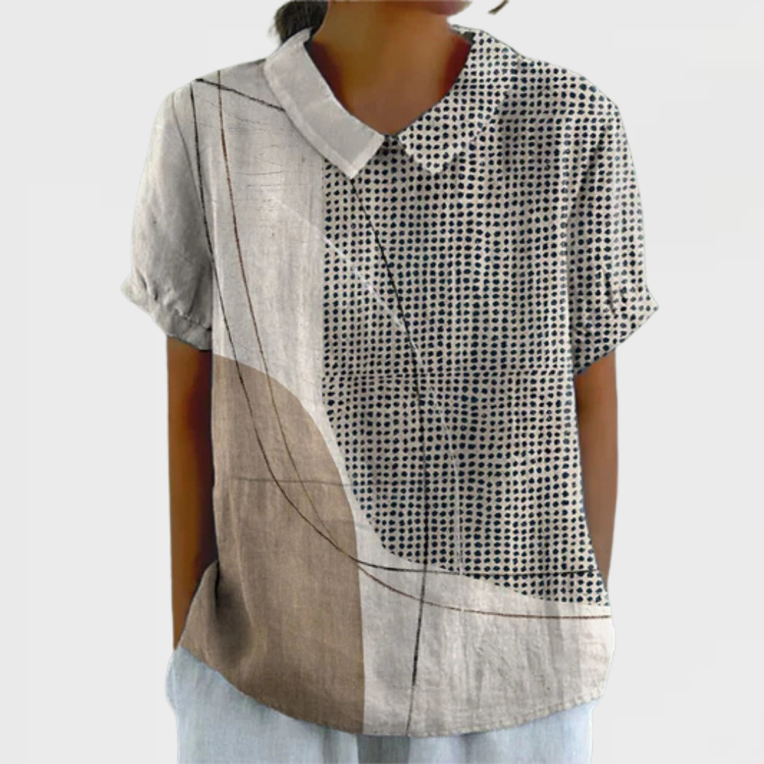 Poppy - Casual Women's Linen Shirt with Collared Neckline and Short Sleeves