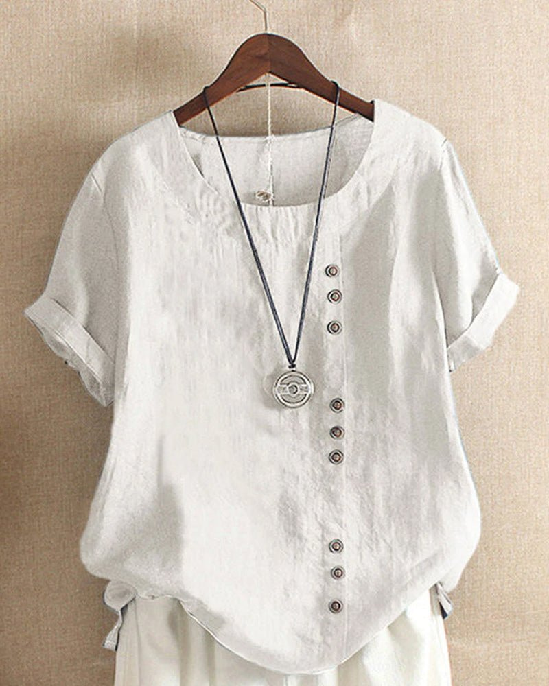 Poppy - Casual Women's Linen Top with Button Front and Short Sleeves