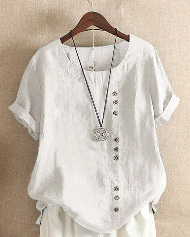 Poppy - Casual Women's Linen Top with Button Front and Short Sleeves