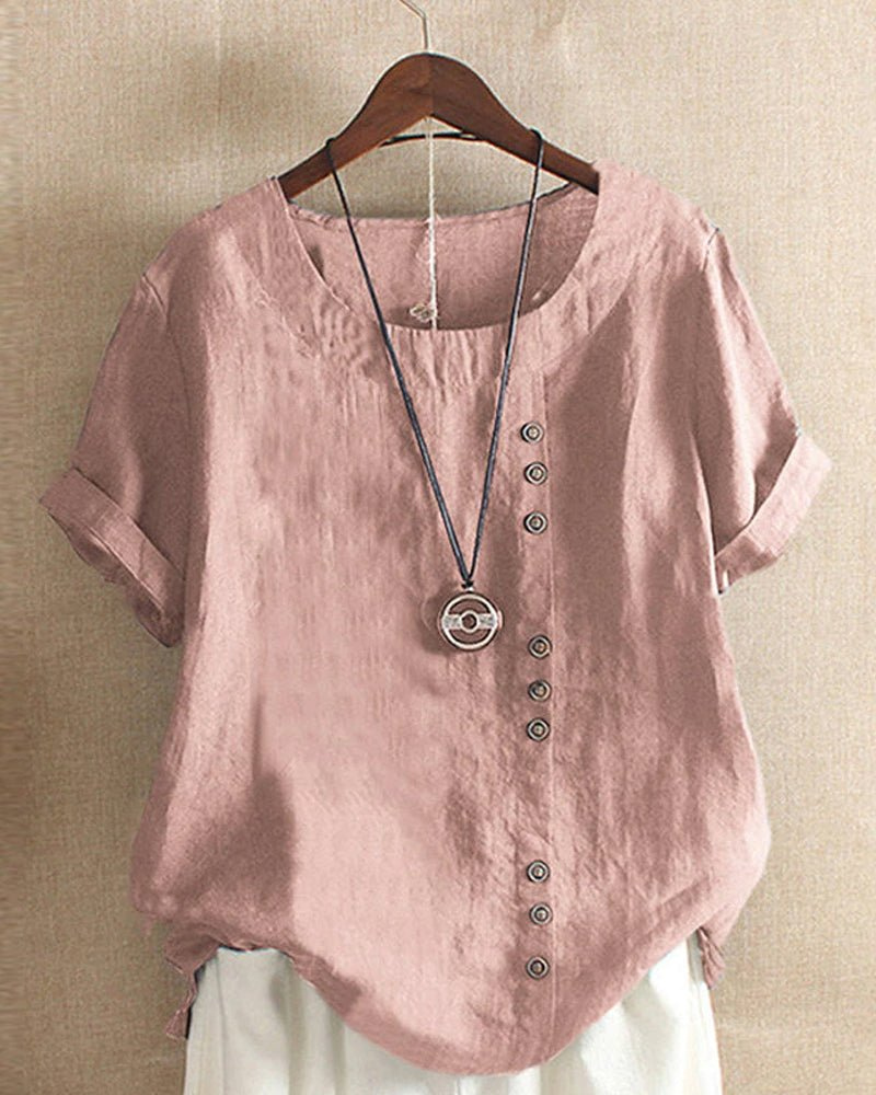 Poppy - Casual Women's Linen Top with Button Front and Short Sleeves