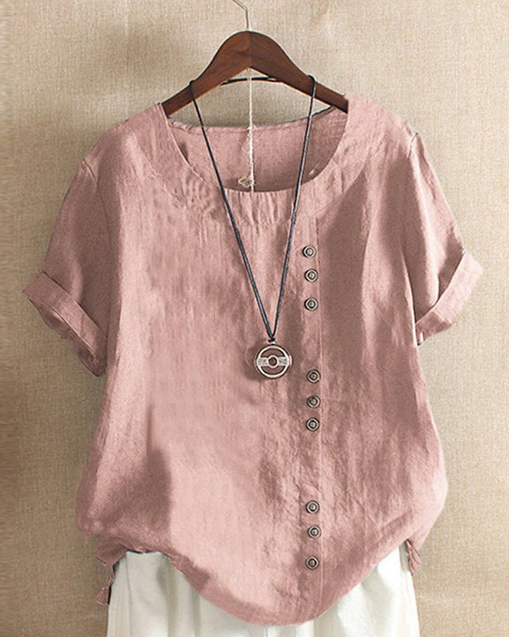 Poppy - Casual Women's Linen Top with Button Front and Short Sleeves