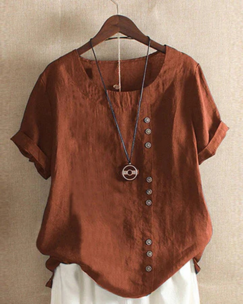 Poppy - Casual Women's Linen Top with Button Front and Short Sleeves