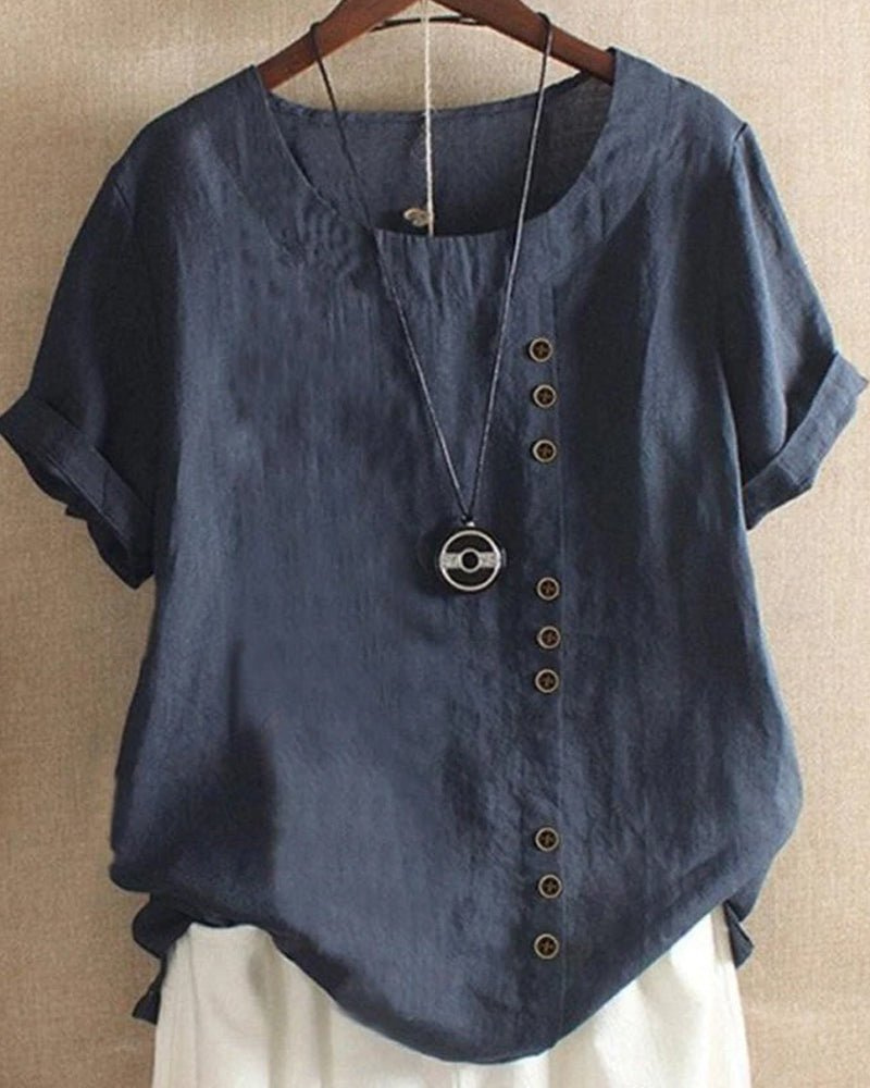 Poppy - Casual Women's Linen Top with Button Front and Short Sleeves
