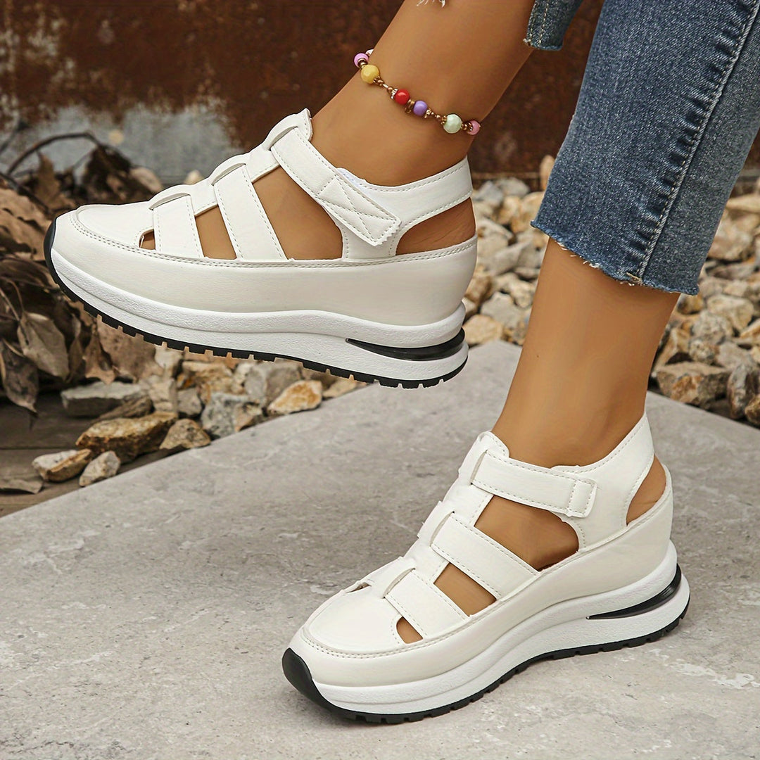 Poppy - Casual Women's Orthopedic Platform Sandals with Cut-Out Upper and Velcro Closure