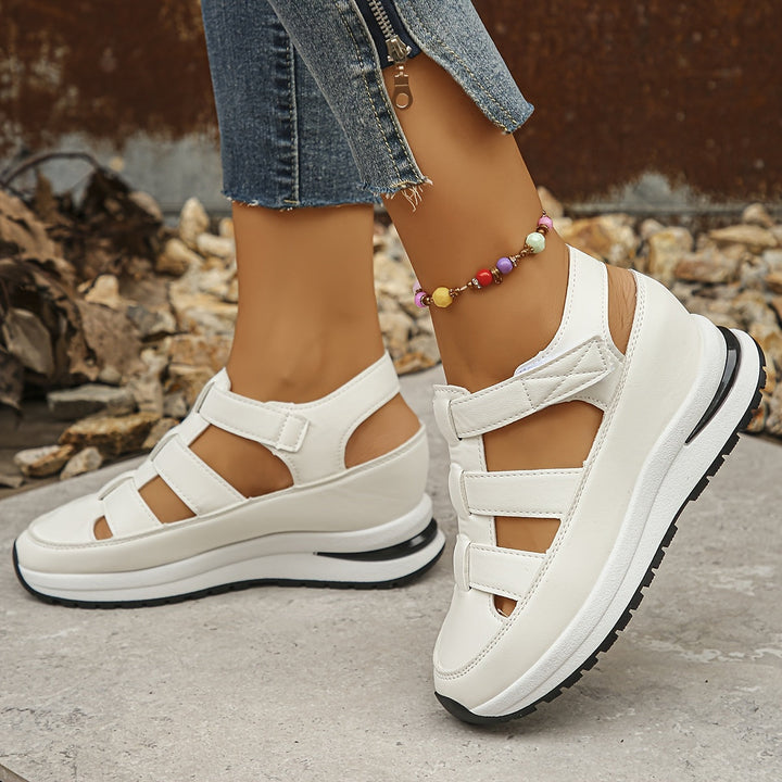 Poppy - Casual Women's Orthopedic Platform Sandals with Cut-Out Upper and Velcro Closure