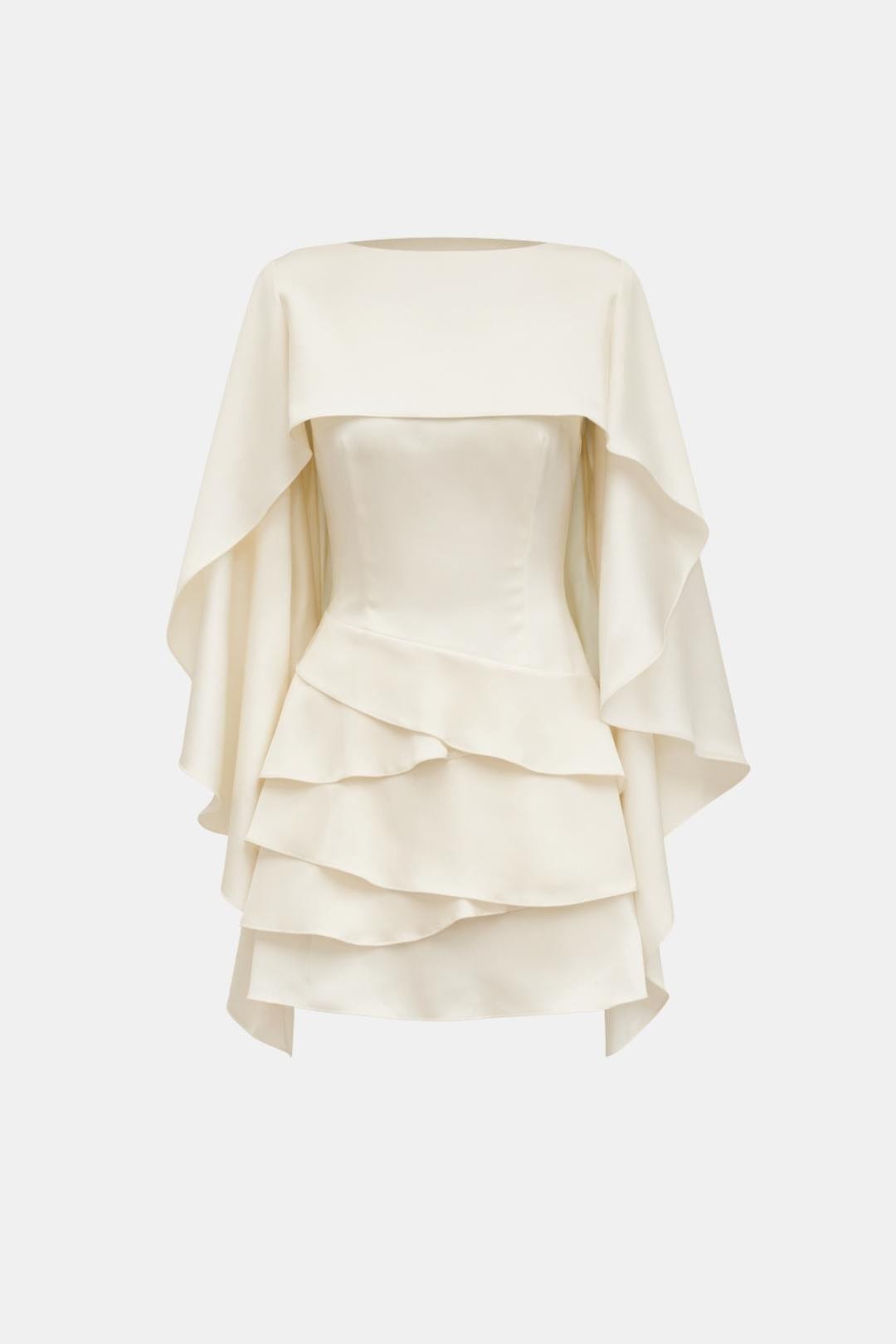 Poppy - Elegant Women's Mini Dress with Cape Overlay and Tiered Ruffle Skirt