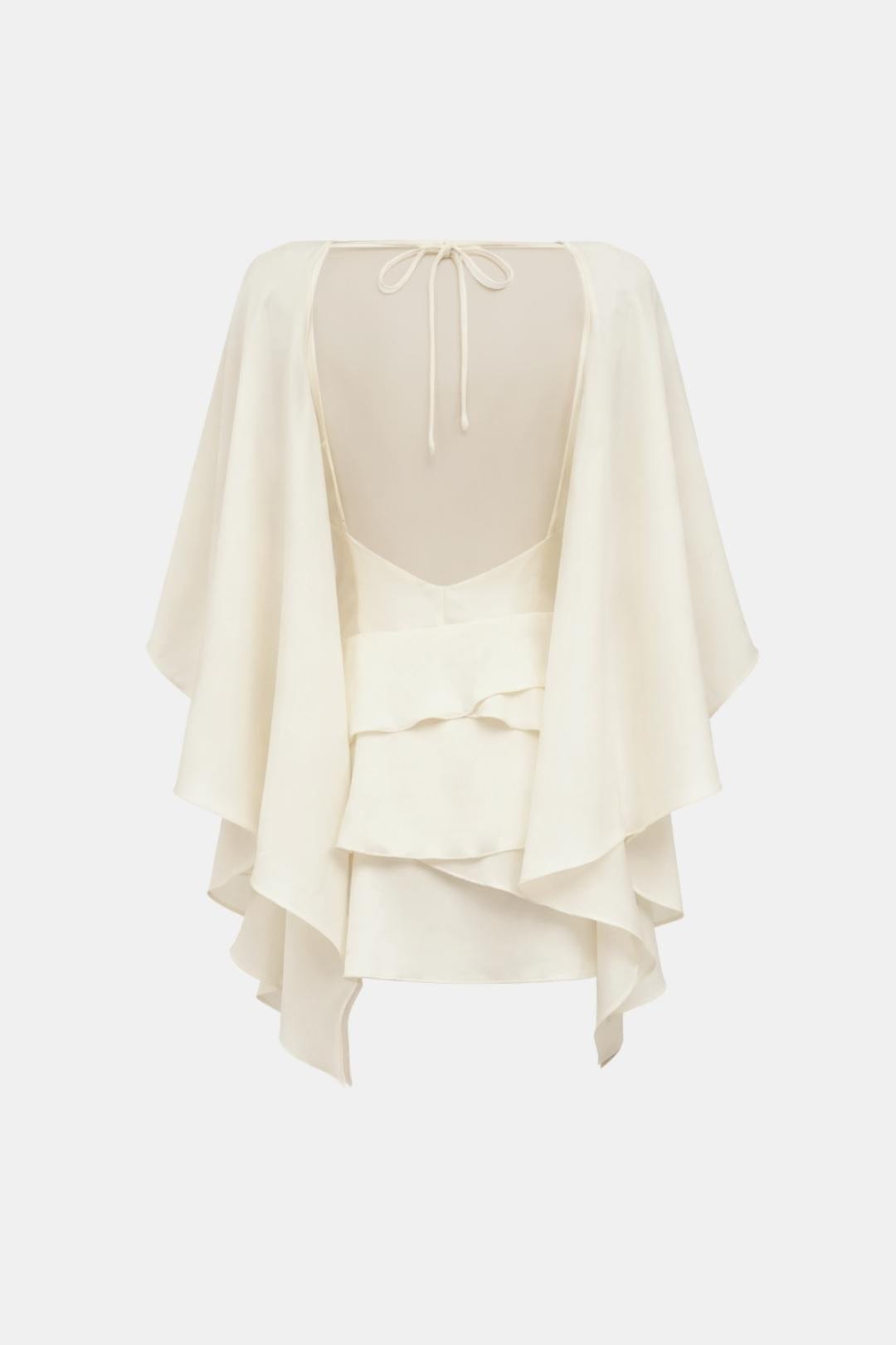 Poppy - Elegant Women's Mini Dress with Cape Overlay and Tiered Ruffle Skirt