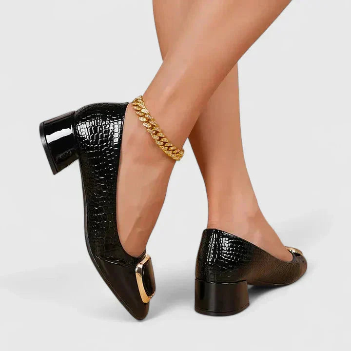 Poppy - Elegant Women's Orthopedic Loafers with Block Heel and Buckle Detail