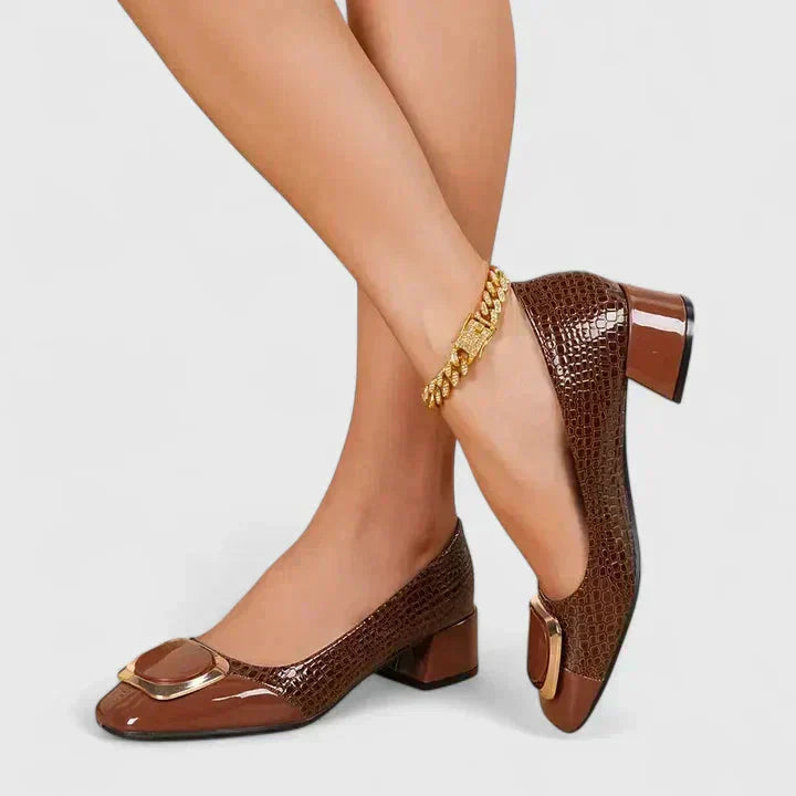 Poppy - Elegant Women's Orthopedic Loafers with Block Heel and Buckle Detail