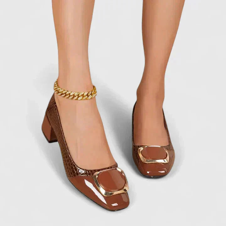Poppy - Elegant Women's Orthopedic Loafers with Block Heel and Buckle Detail
