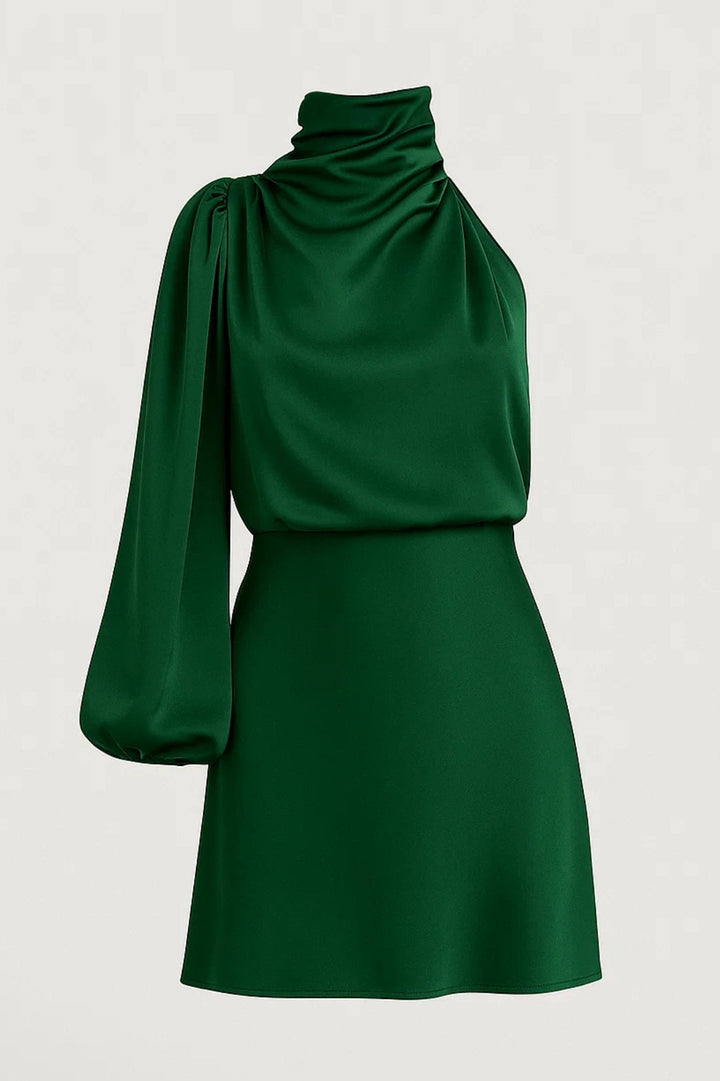 Poppy - Glam Women's Fall Wedding Guest Mini Dress with One-Shoulder Sleeve