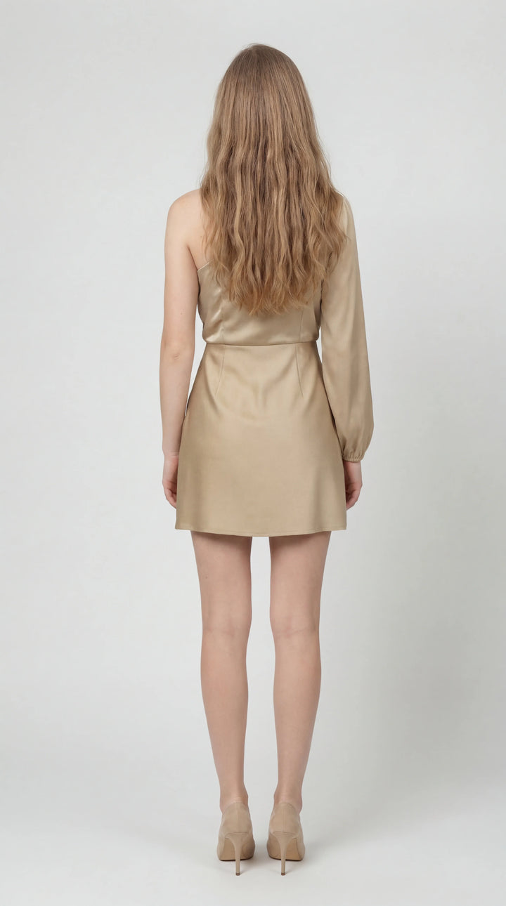 Poppy - Glam Women's Fall Wedding Guest Mini Dress with One-Shoulder Sleeve