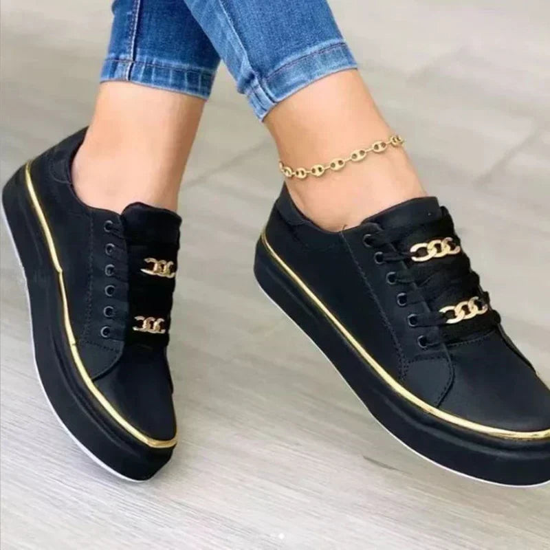 Poppy - Orthopedic Women's Trainers with Gold Chain Detail and Preppy Style