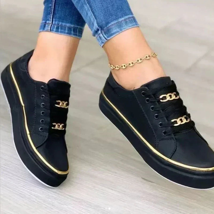 Poppy - Orthopedic Women's Trainers with Gold Chain Detail and Preppy Style