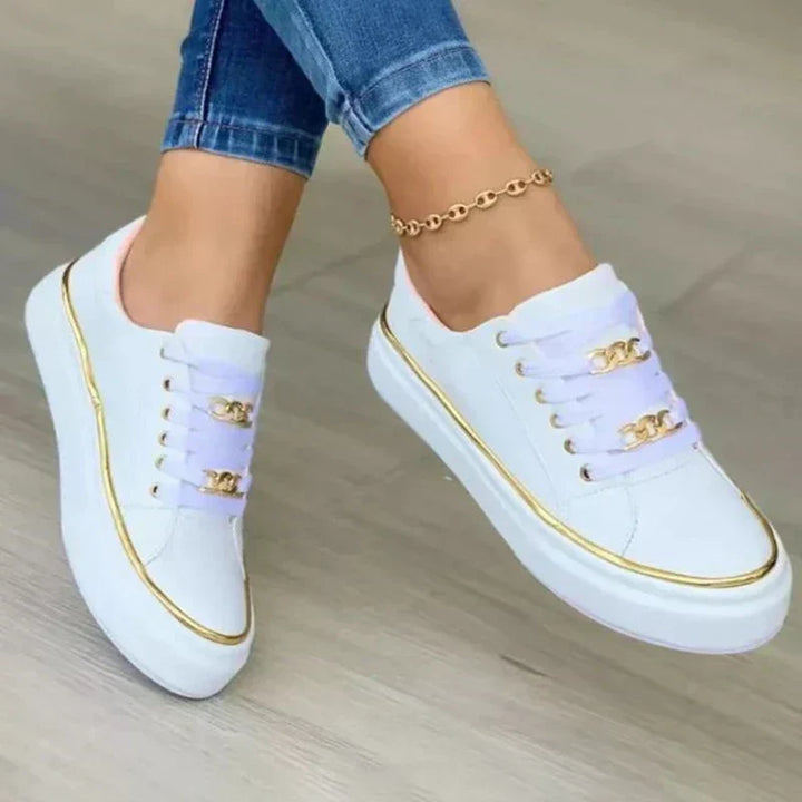 Poppy - Orthopedic Women's Trainers with Gold Chain Detail and Preppy Style