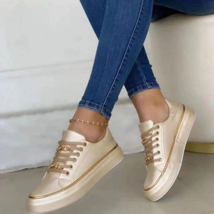 Poppy - Orthopedic Women's Trainers with Gold Chain Detail and Preppy Style