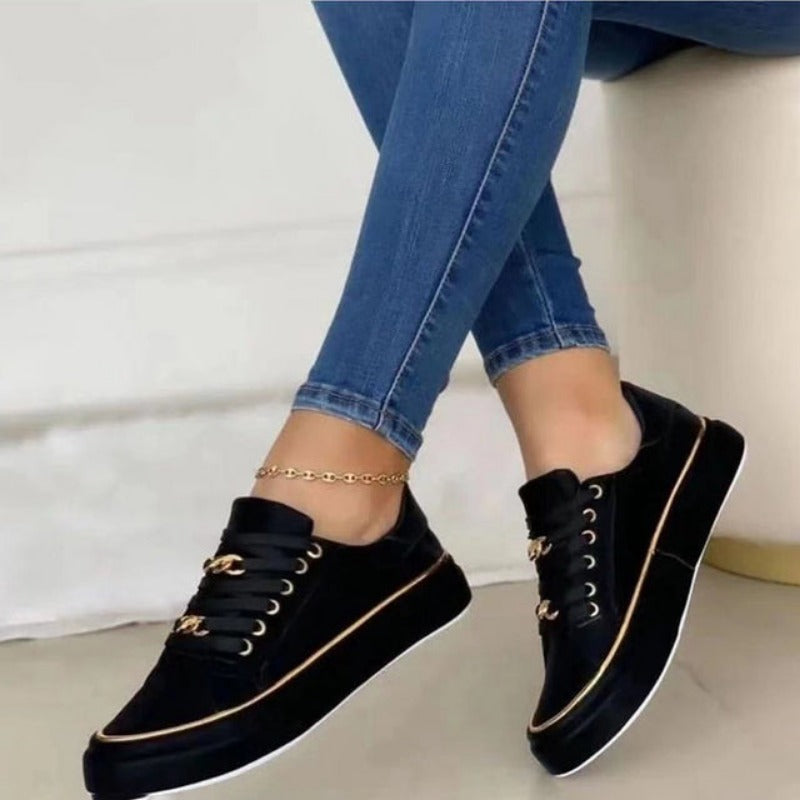 Poppy - Orthopedic Women's Trainers with Gold Chain Detail and Preppy Style
