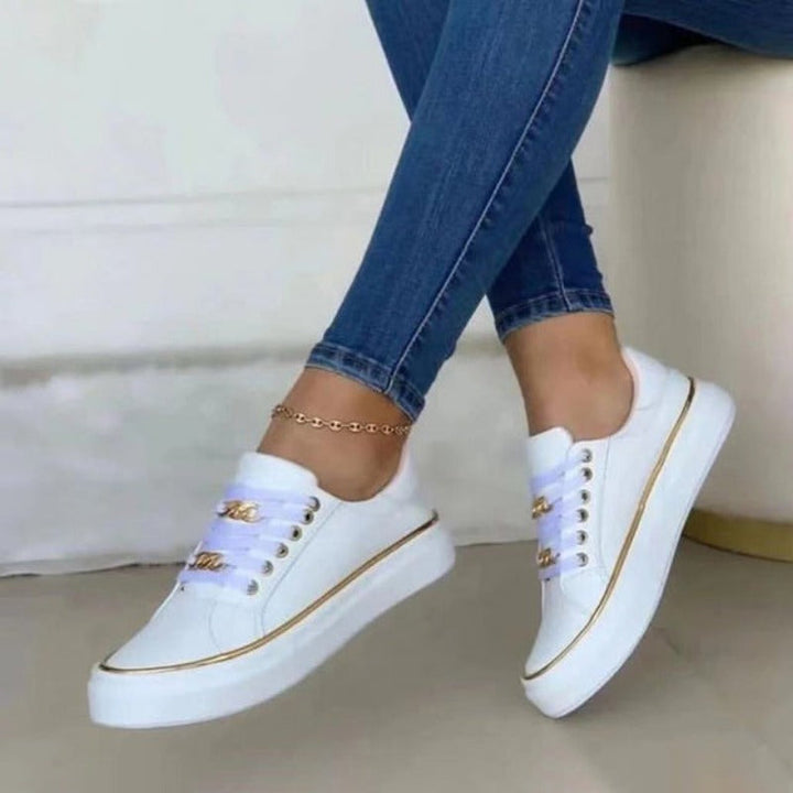 Poppy - Orthopedic Women's Trainers with Gold Chain Detail and Preppy Style