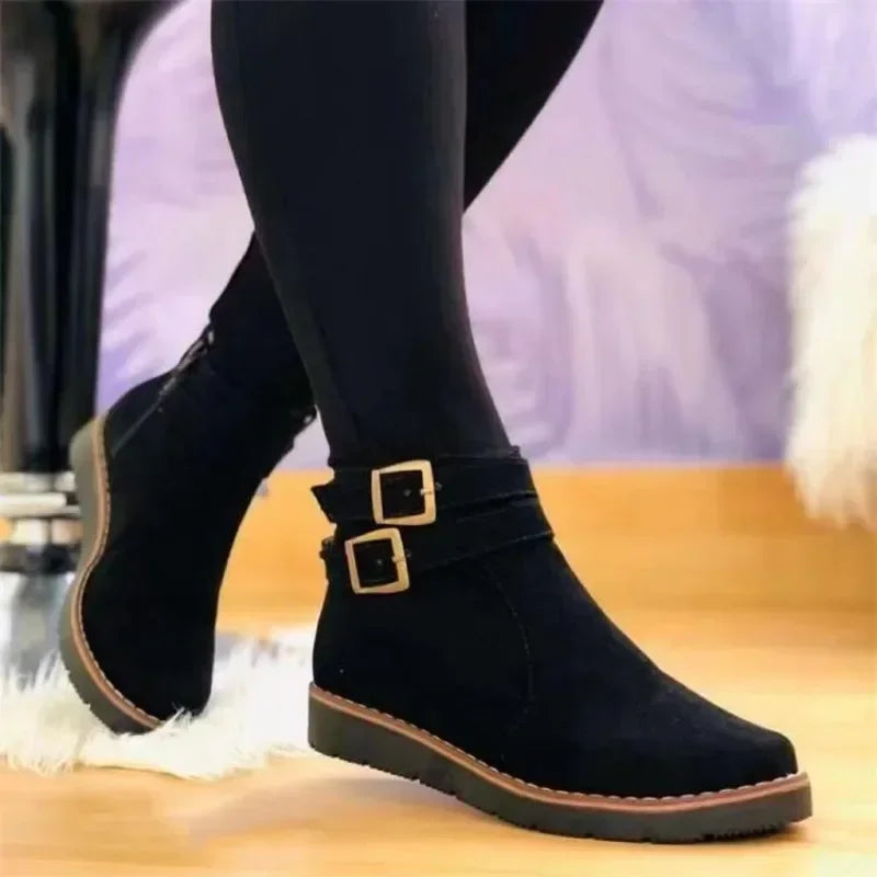 Daisy - Women's Ankle Boots for Autumn with Buckle Strap and Side Zip