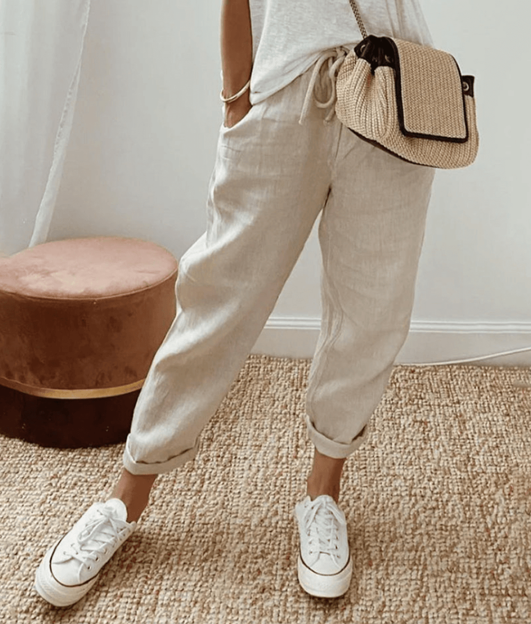 Poppy - Women's Casual Linen Trousers with Relaxed Cropped Fit