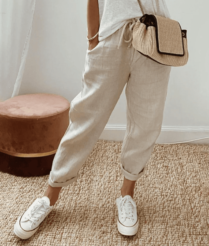 Poppy - Women's Casual Linen Trousers with Relaxed Cropped Fit