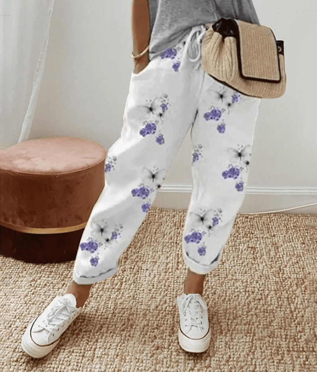 Poppy - Women's Casual Linen Trousers with Relaxed Cropped Fit