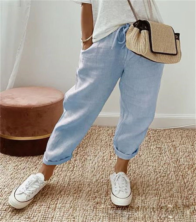 Poppy - Women's Casual Linen Trousers with Relaxed Cropped Fit