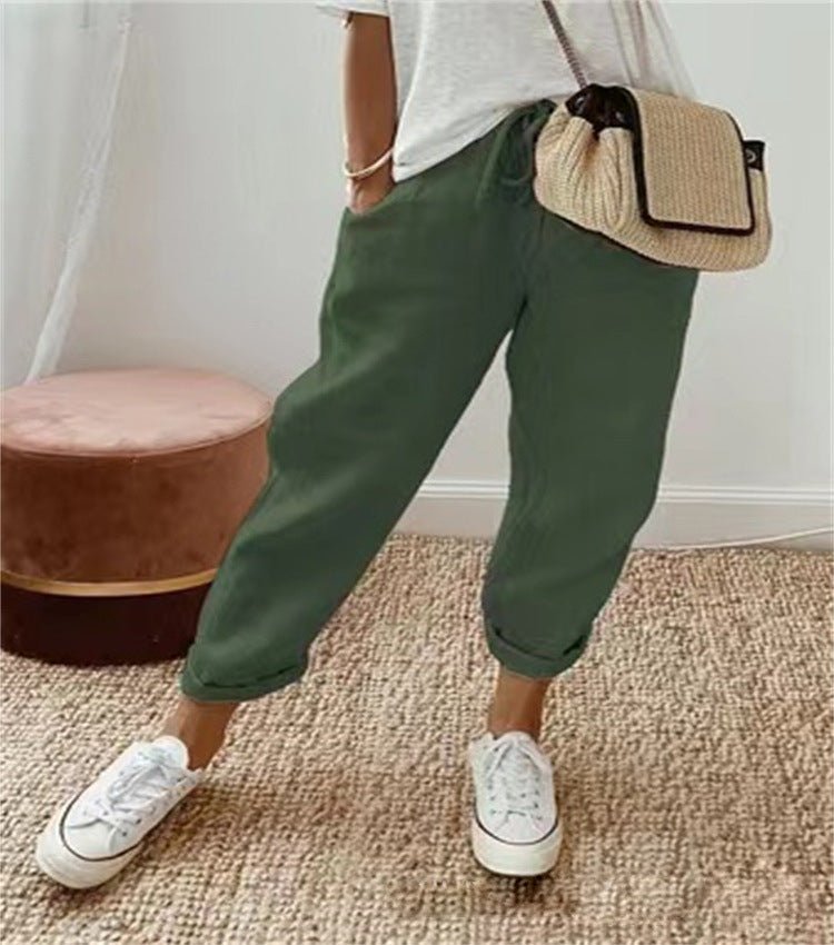 Poppy - Women's Casual Linen Trousers with Relaxed Cropped Fit