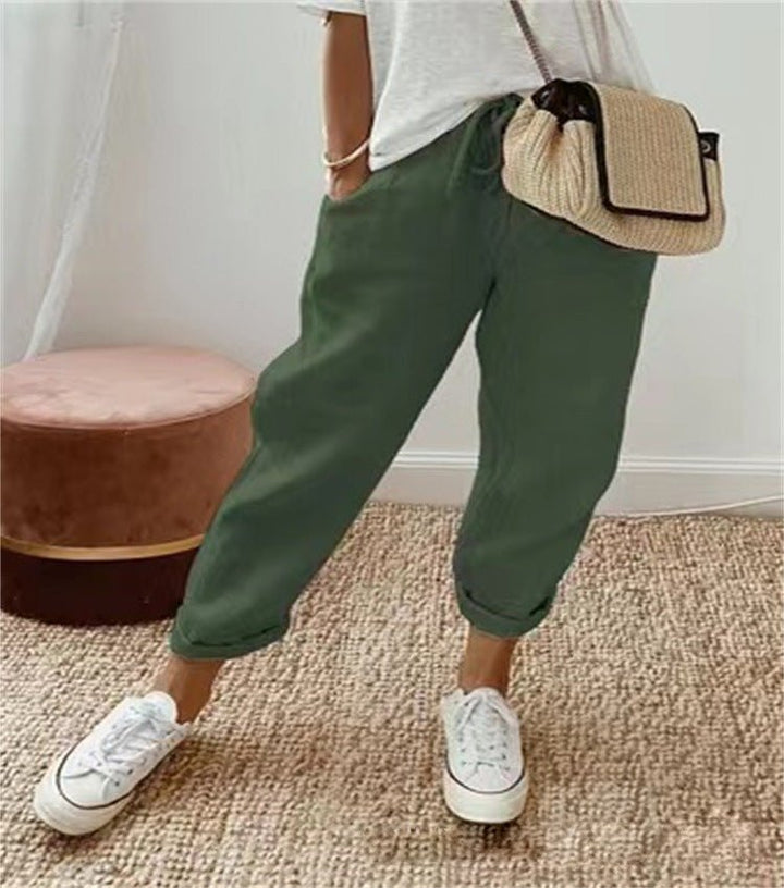 Poppy - Women's Casual Linen Trousers with Relaxed Cropped Fit