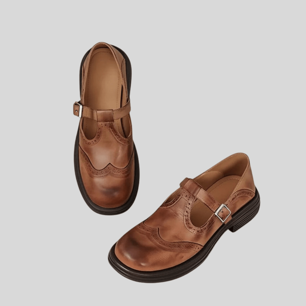 Poppy - Women's Smart Orthopedic Shoes with Mary Jane Strap and Brogue Detail