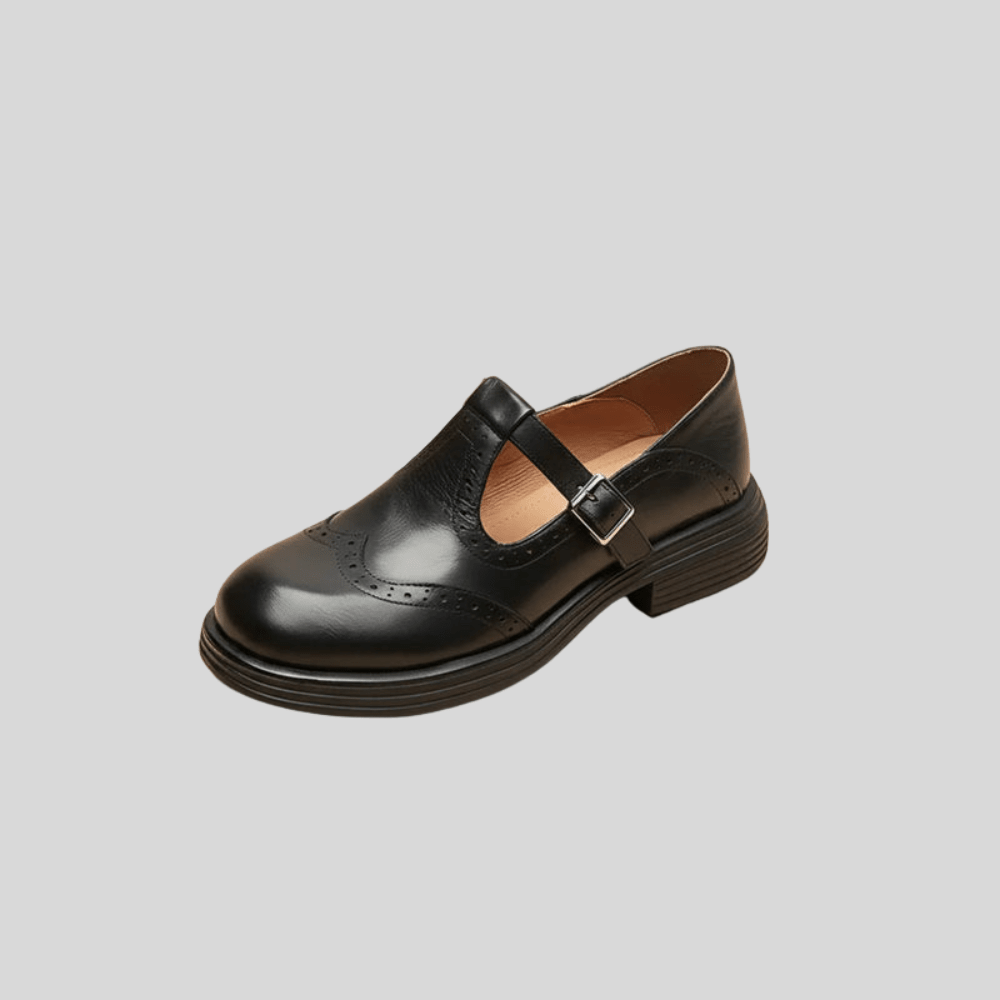 Poppy - Women's Smart Orthopedic Shoes with Mary Jane Strap and Brogue Detail